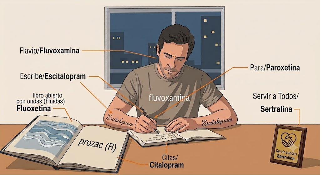 Ilustración de la nemotecnia: «Flavio Escribe Citas Fluidas Para Servir a todos»